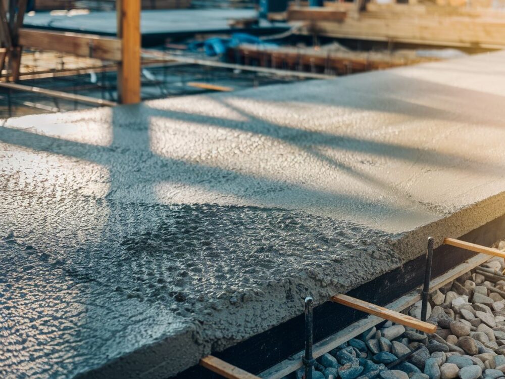 0Plac budowy z fundamentami w trakcie utwardzania